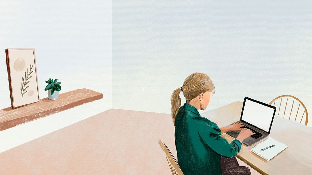 Remote working wallpaper in the new normal color pencil illustration