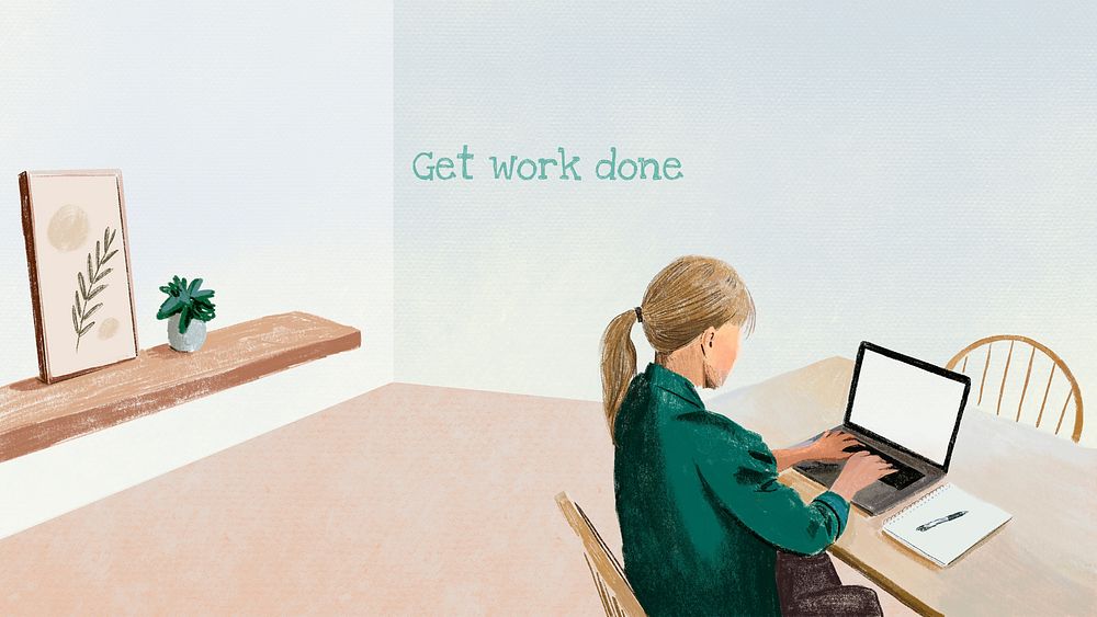 Remote working template vector in the new normal color pencil illustration, get work done