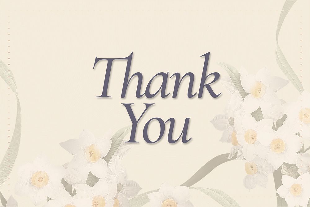Thank you word on spring flowers background