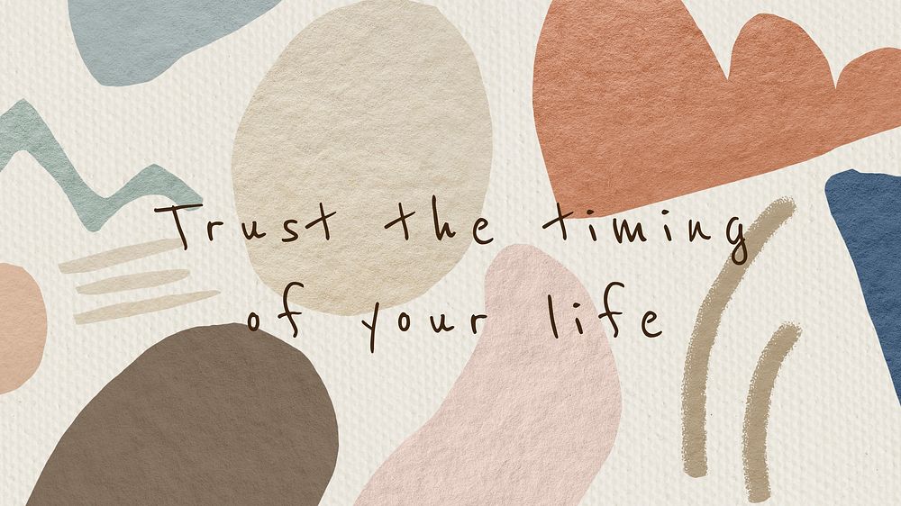 Memphis background earth tone design with trust the timing of your life text