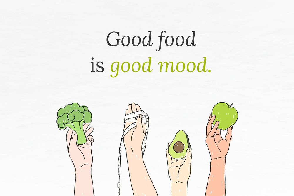 Good food is good mood with green fruits and vegetables illustration social banner