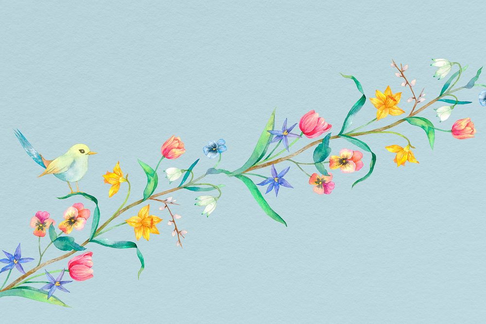 Spring background with bird on a branch