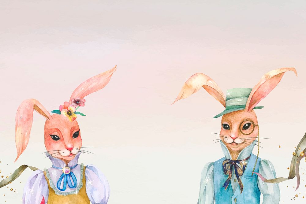 Lovely Easter bunny background vector looking at each other illustration 