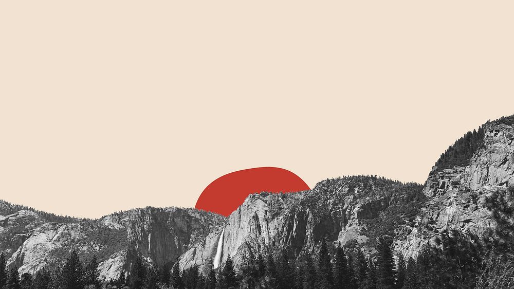 Abstract background of minimal mountain range and sun remixed media design space