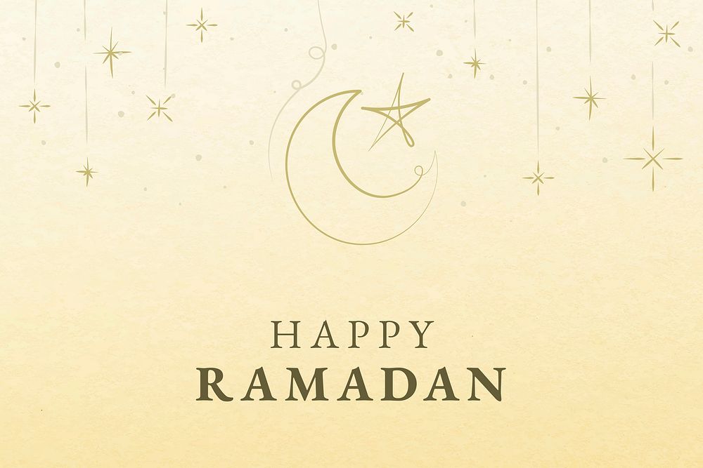Editable ramadan banner template vector with crescent moon on yellow background