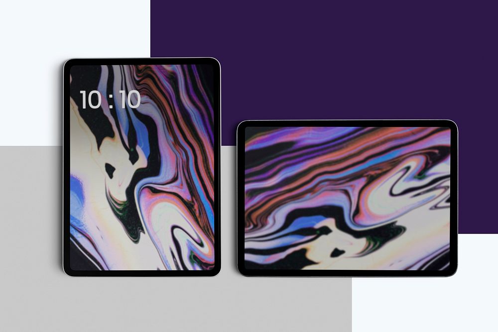 Purple marble wallpaper on tablet screen