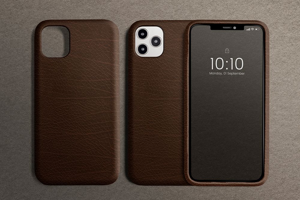 Brown leather phone case with design space