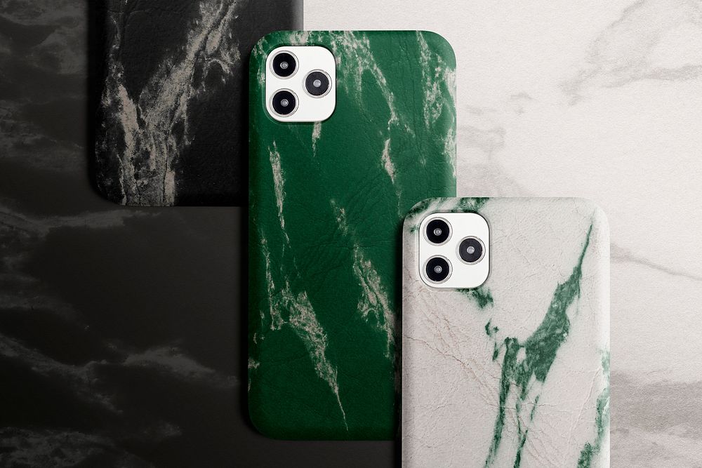 Marble phone case in green white and black with design space