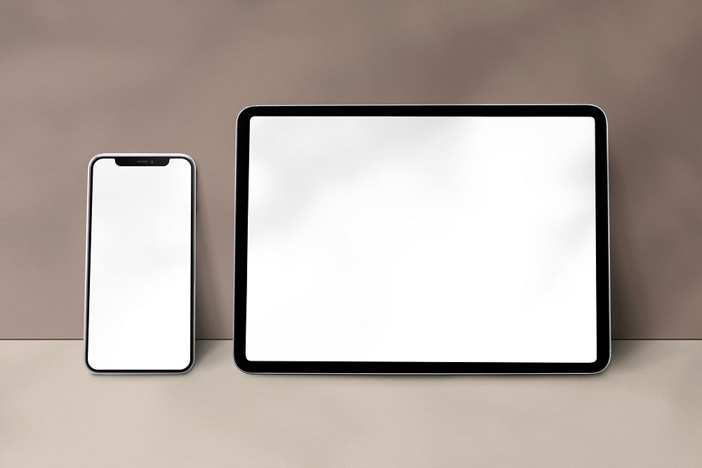 Empty laptop and phone screen with design space