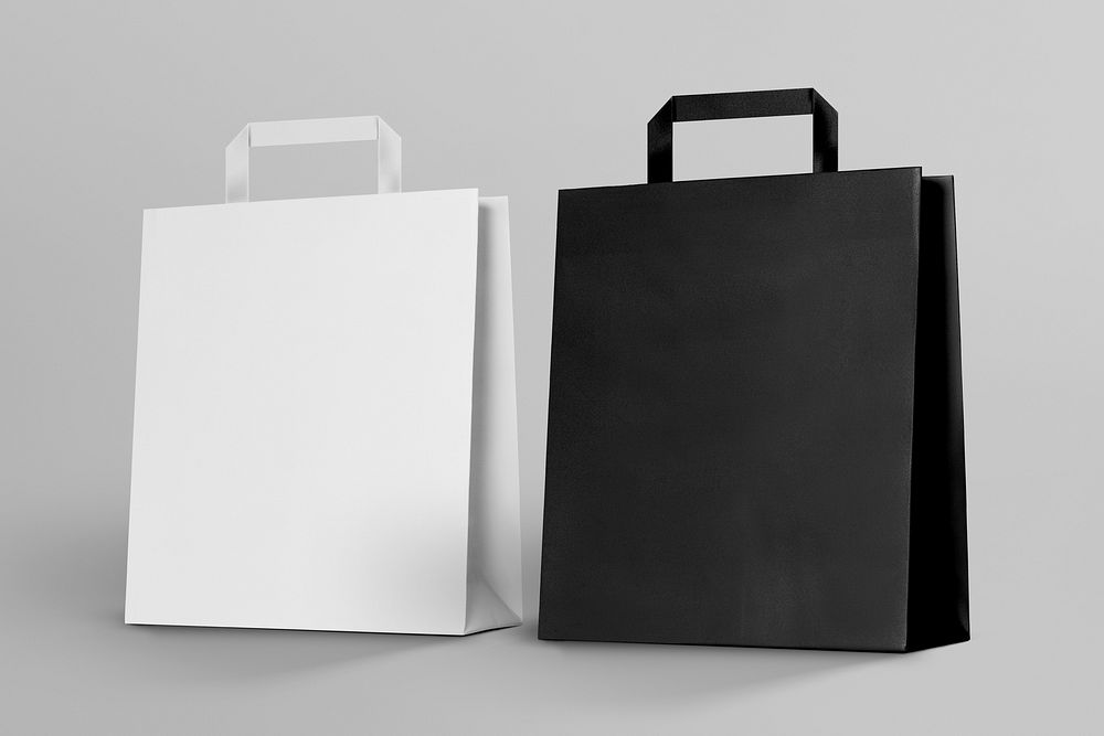 White and black paper shopping bag with design space