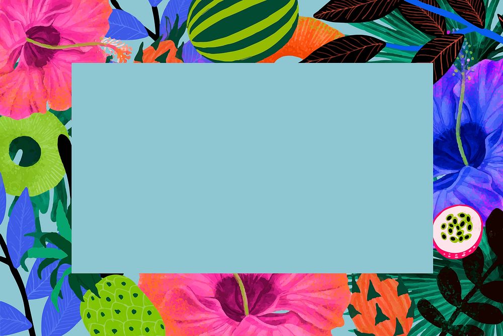 Tropical flower frame vector illustration in colorful tone