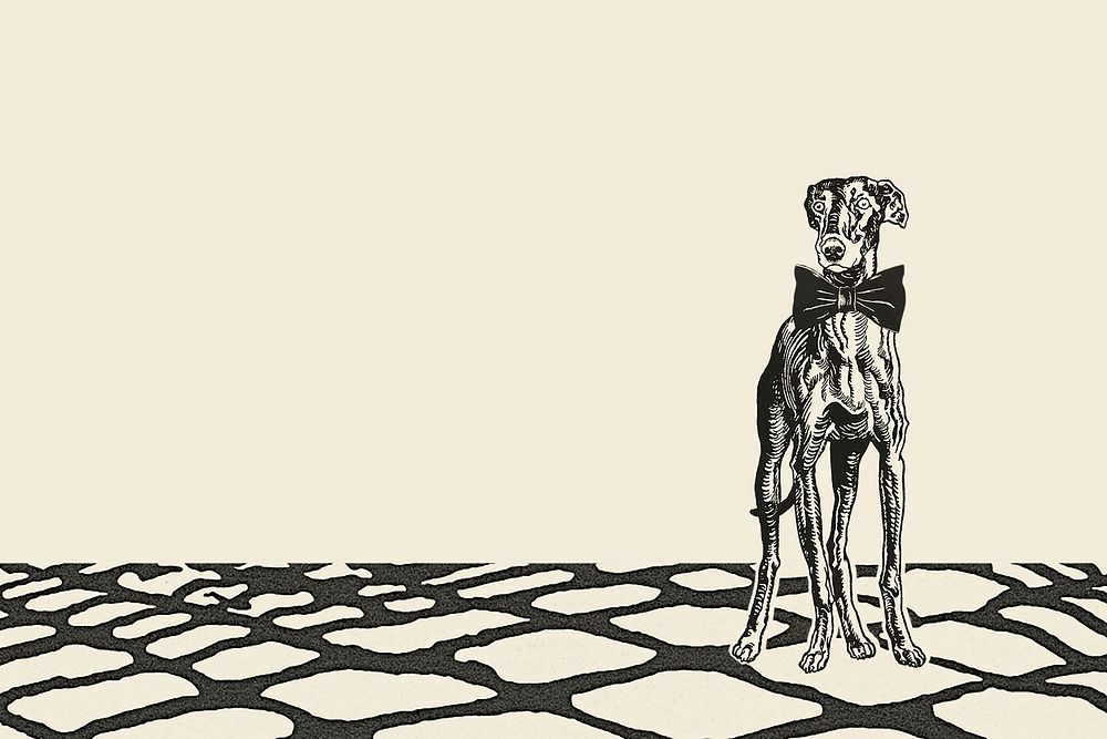 Greyhound dog border on beige background in vintage style, remixed from artworks by Moriz Jung