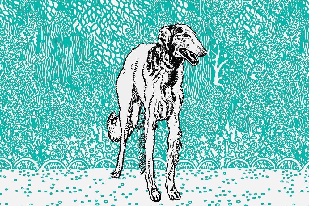 Cute greyhound dog vector vintage illustration, remixed from artworks by Moriz Jung