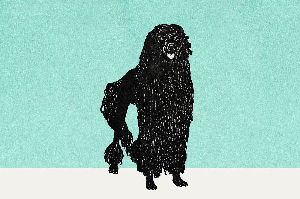 Cute poodle dog vintage illustration, remixed from artworks by Moriz Jung