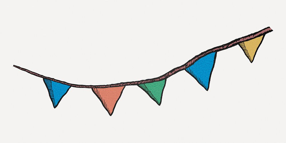 Birthday flag banner sticker in colorful vintage style