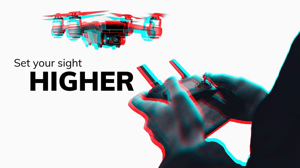 Man controlling a drone by a remote control in double color exposure effect