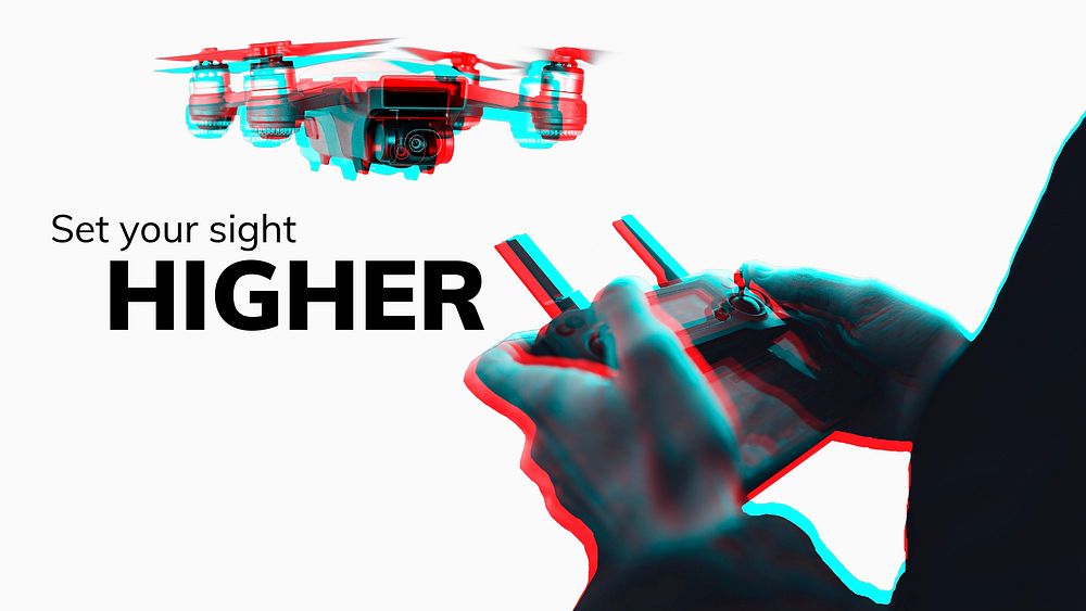 Drone technology vector banner template double color exposure effect