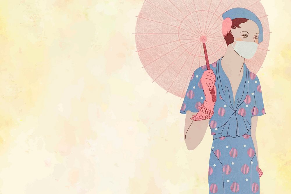 Woman background vector holding vintage umbrella, remixed from artworks by M. Renaud