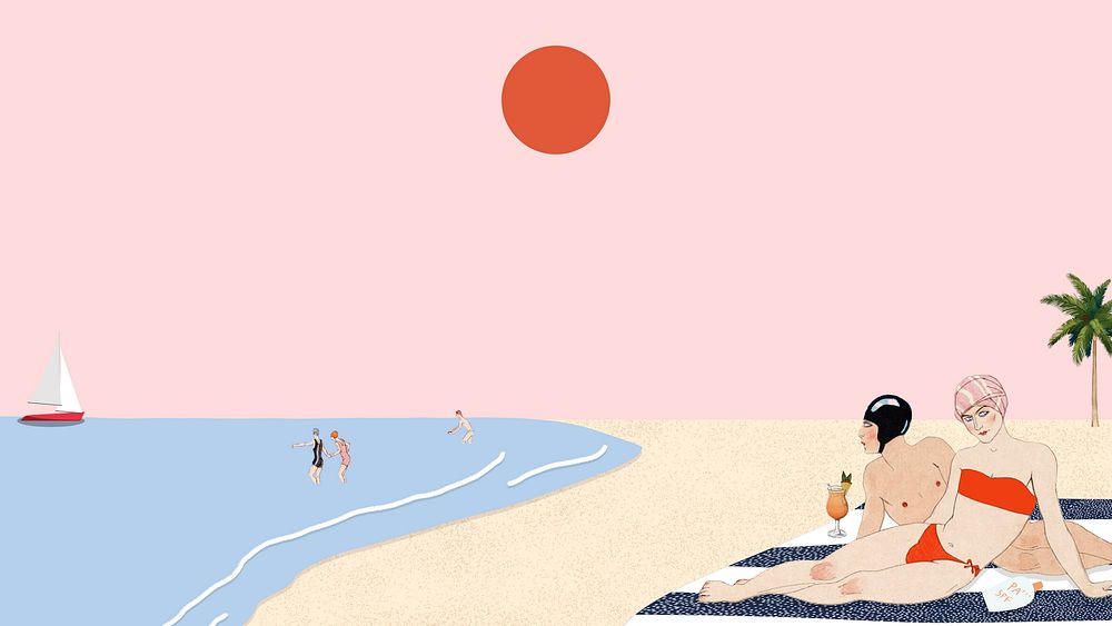 Summer background with people on the beach, remixed from artworks by George Barbier