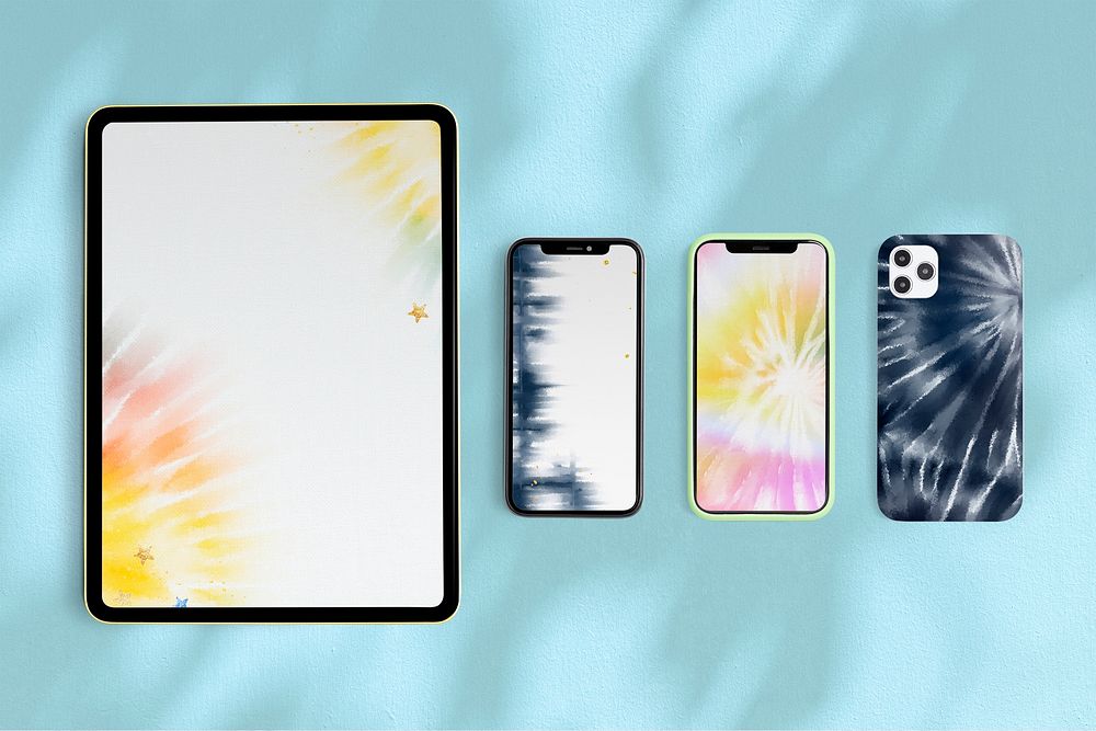Digital device with colorful paint and Shibori pattern set