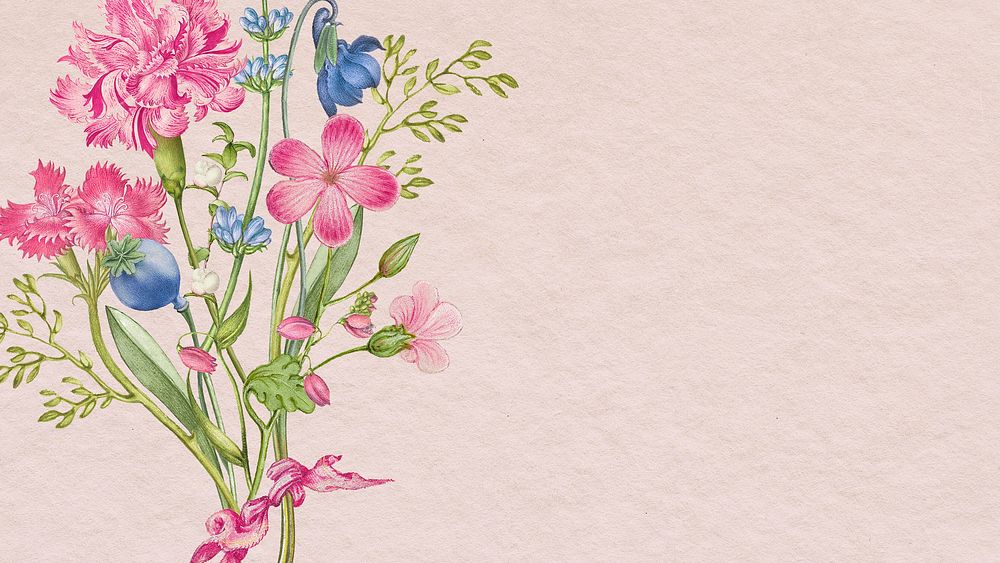 Pink floral background in pastel paper texture style, remixed from artworks by Pierre-Joseph Redout&eacute;