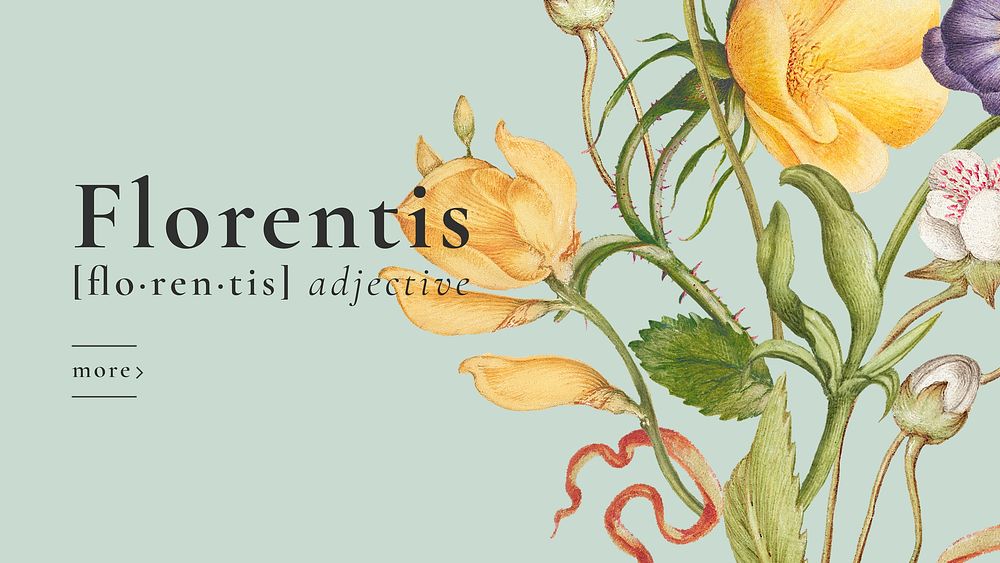 Green floral banner with florentis definition aesthetic word