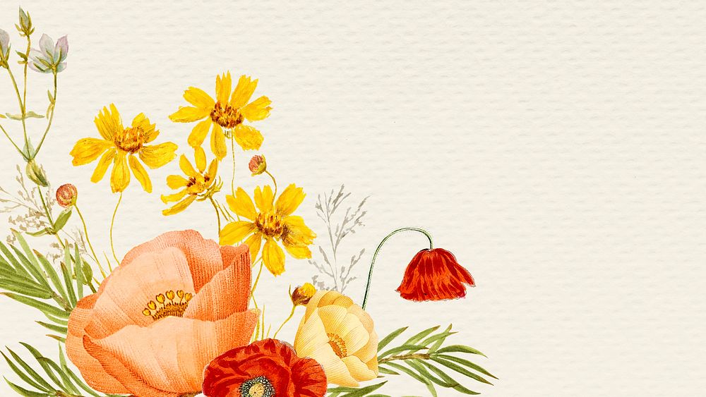 Colorful flower background illustration with design space, remixed from public domain artworks