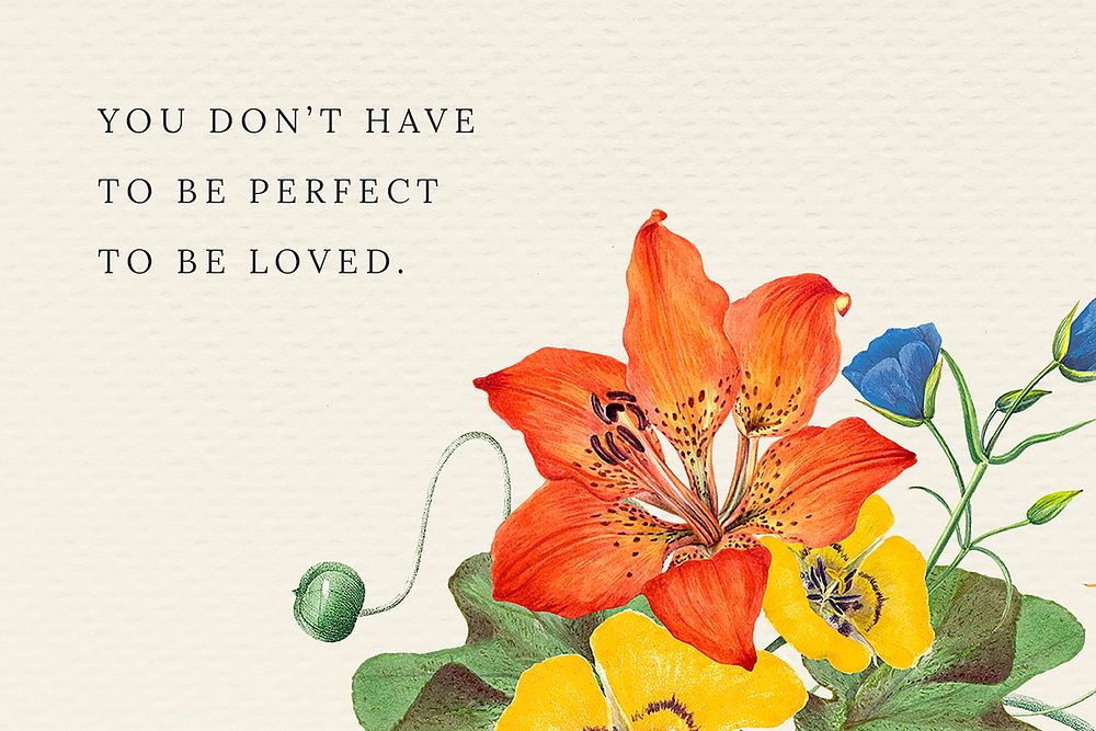 Social media quote on vintage floral background with text, remixed from public domain artworks