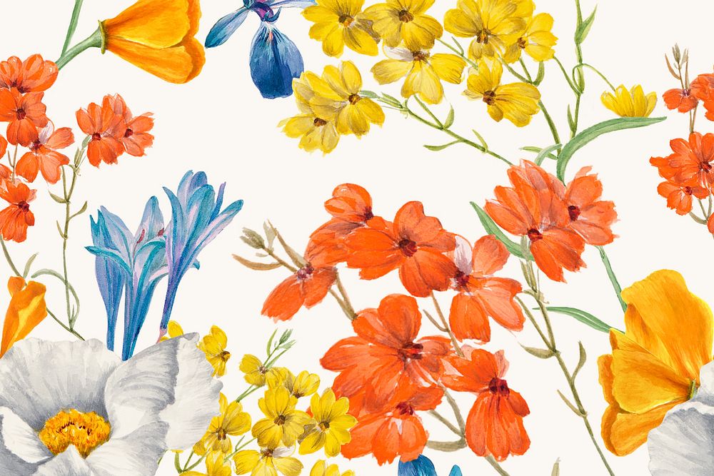 Colorful flower hand drawn pattern background illustration, remixed from public domain artworks