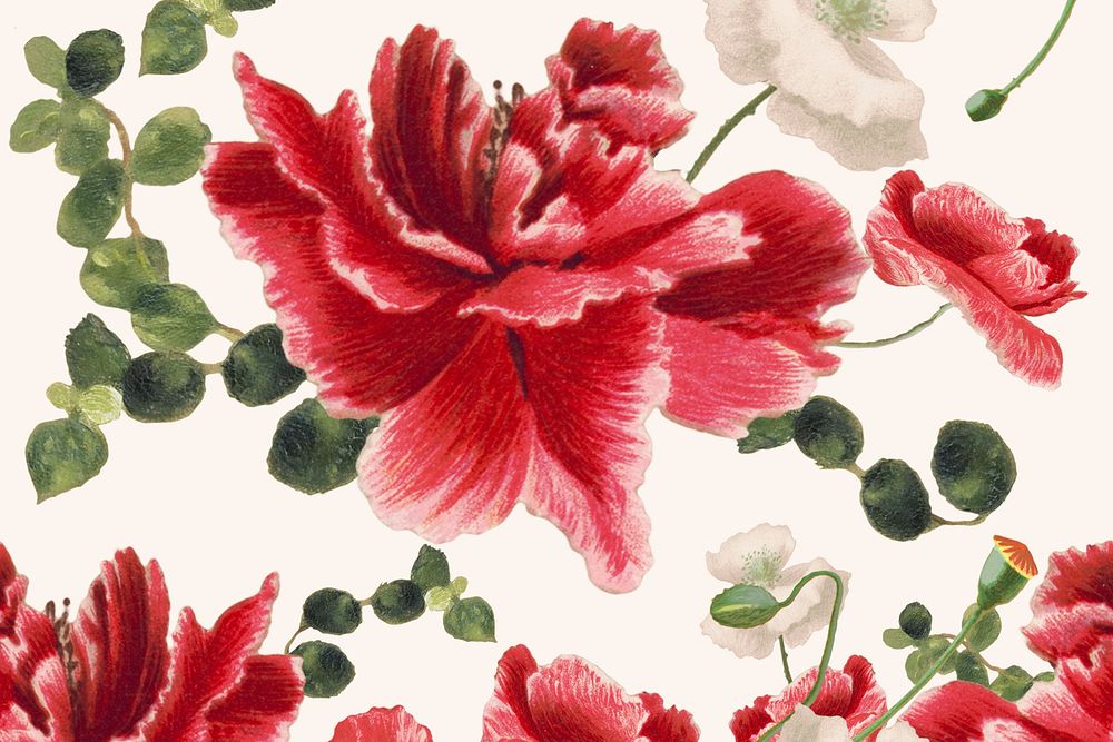 Hand drawn flower pattern background, remixed from public domain artworks
