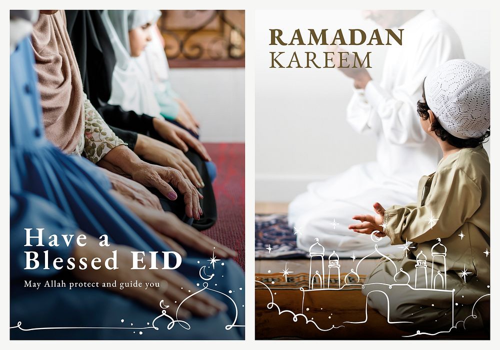 Ramadan Kareem poster template vector with greeting set