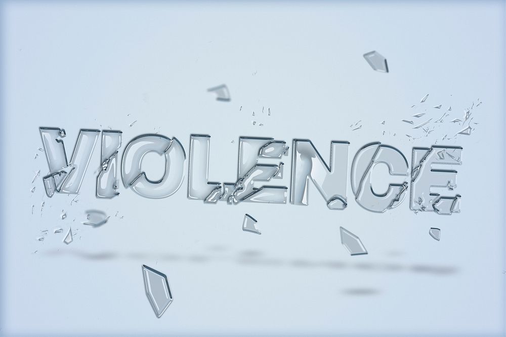 Violence text in broken glass font
