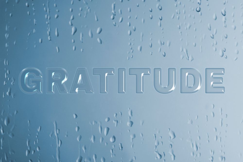 Gratitude typography in wet glass font