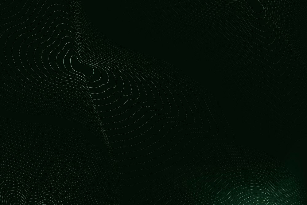 Black technology background vector with green futuristic waves