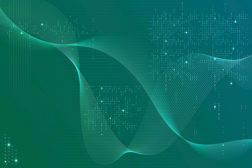 Green futuristic waves background vector with computer code technology
