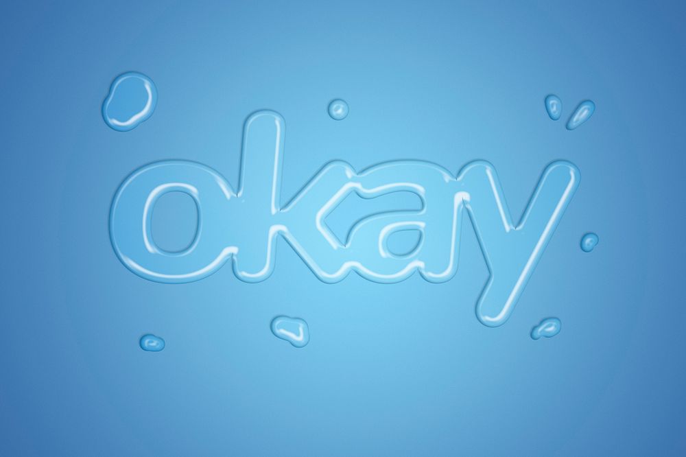 Okay water splash style typography on blue gradient background