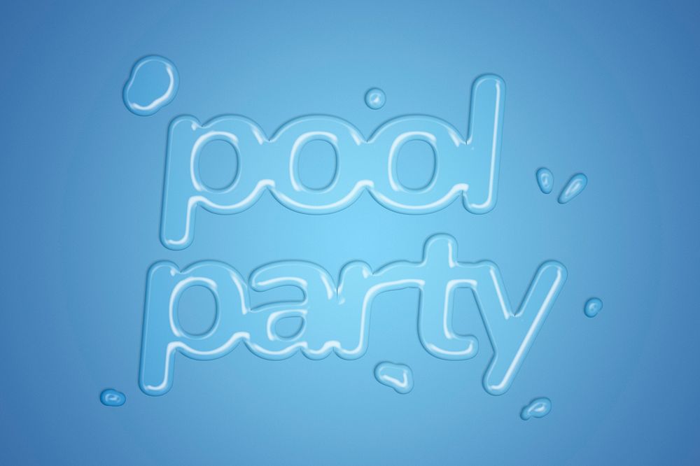 Pool party water splash style typography on blue gradient background