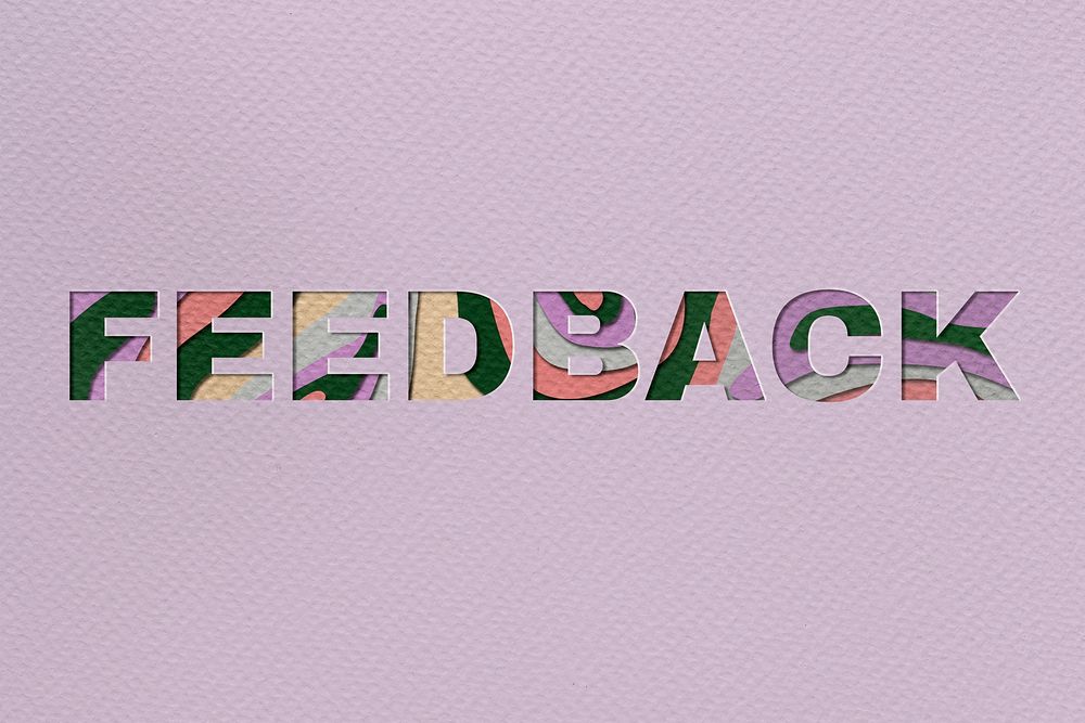 Feedback paper cut typography on purple background