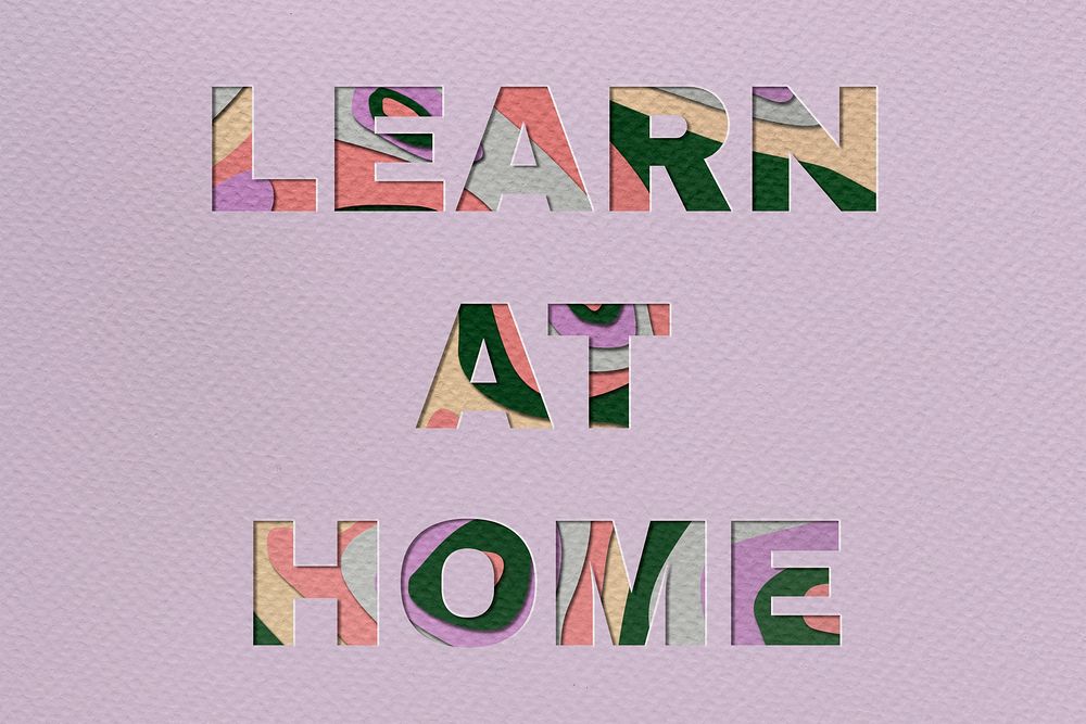 Learn at home typography in paper cut font