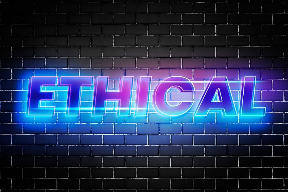 Ethical text in 3d glow font