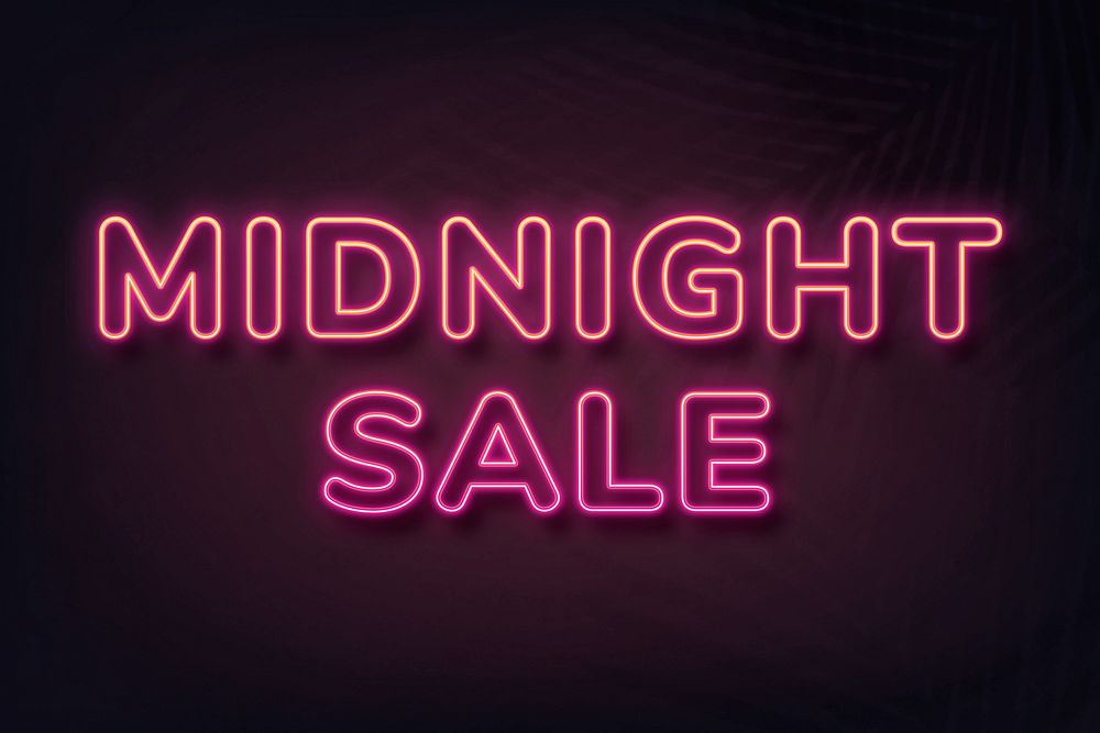 Midnight sale text in neon font