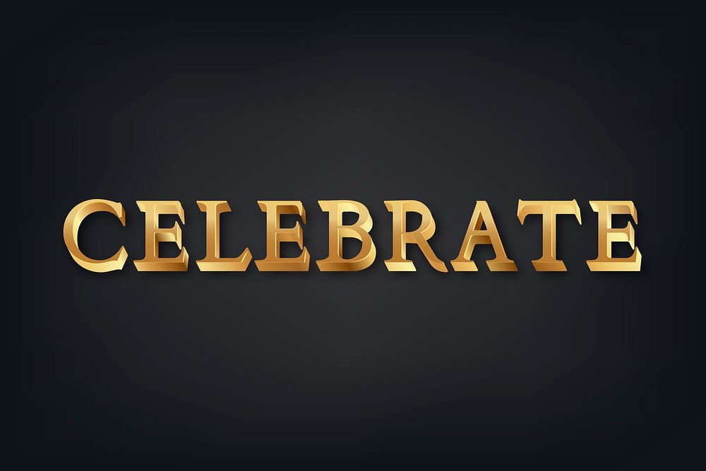 Celebrate 3d golden typography on black background