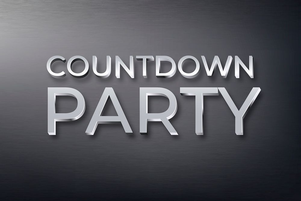 Countdown party text in metallic font