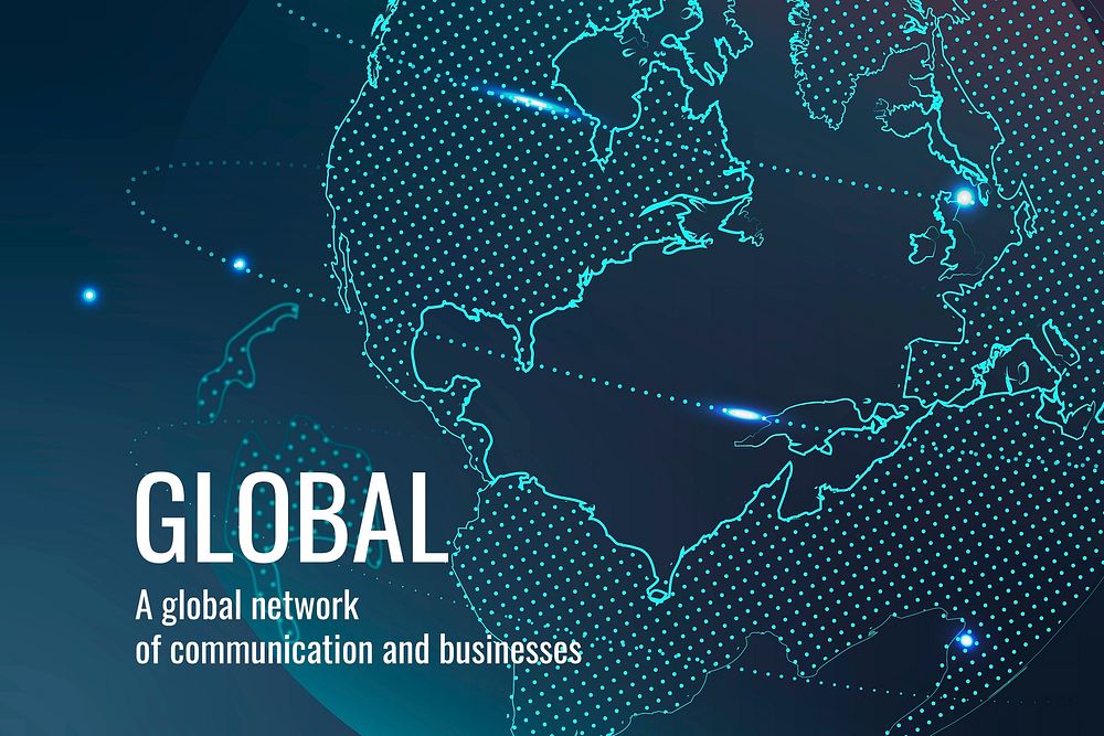 Global network technology template vector in dark blue tone