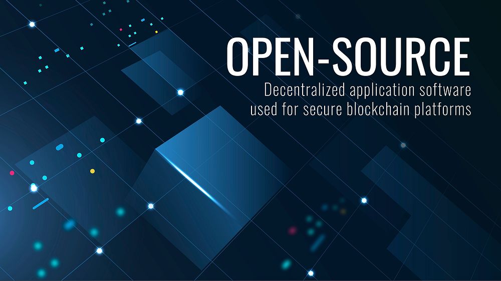 Open-source technology template vector for social media banner in dark blue tone