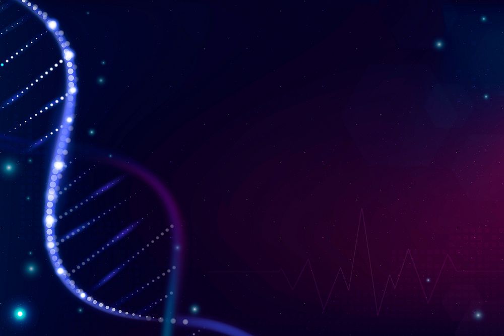 DNA biotechnology science background in purple futuristic style with blank space