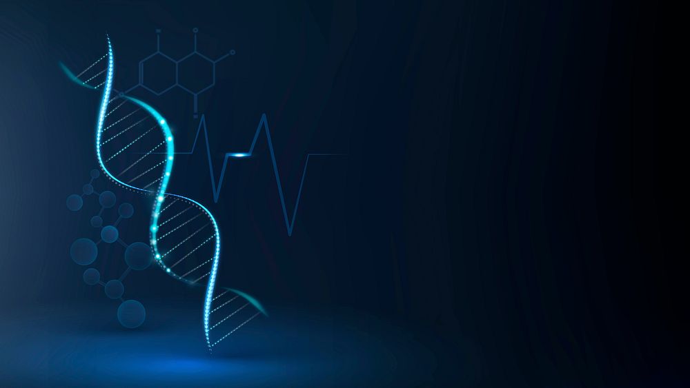DNA biotechnology science background vector in blue futuristic style with blank space