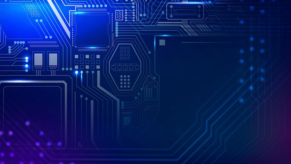Motherboard circuit technology background in gradient blue