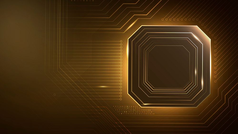 Smart microchip technology background in gradient gold