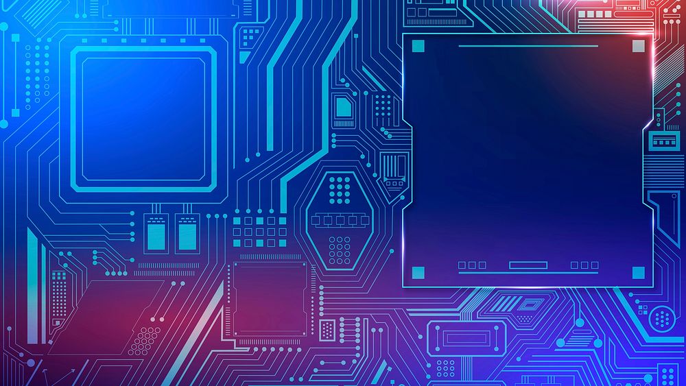 Motherboard circuit technology background vector in gradient blue